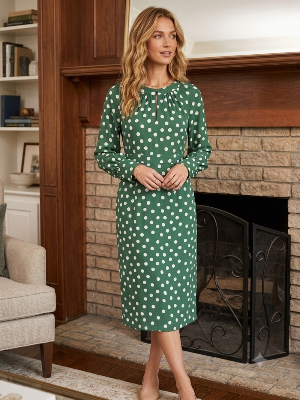 Boden Green Polka Dot Midi Dress